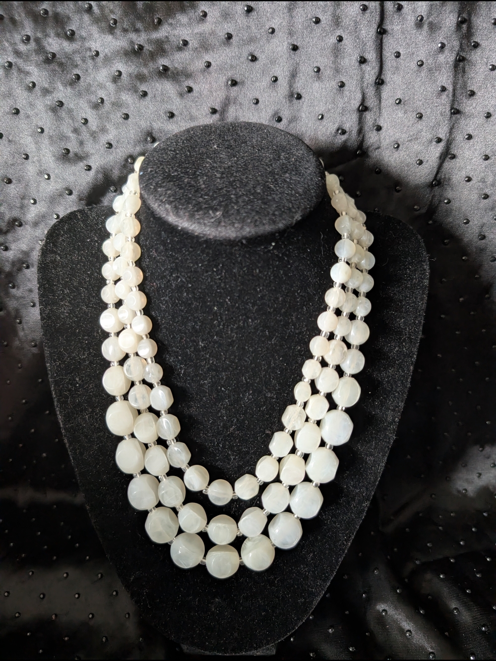 Elegant Vintage Triple-Strand White Beaded #64
